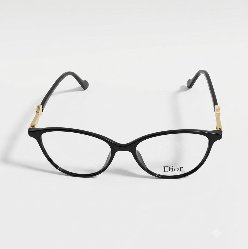 Dior Cat-Eye Eyeglasses Black Gold - Front View
