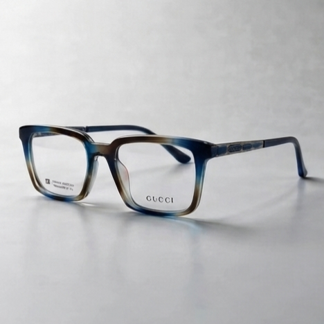 Gucci Square Eyeglasses Blue Brown Gradient - Angle View White Background