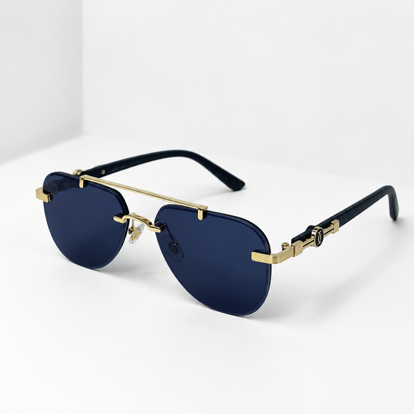 Cartier Rimless Aviator Sunglasses Navy Blue Gold - CT0291S Premium