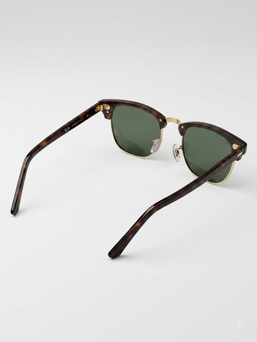 Ray-Ban Clubmaster RB3016 Tortoise & Gold – Rear Temple View on White