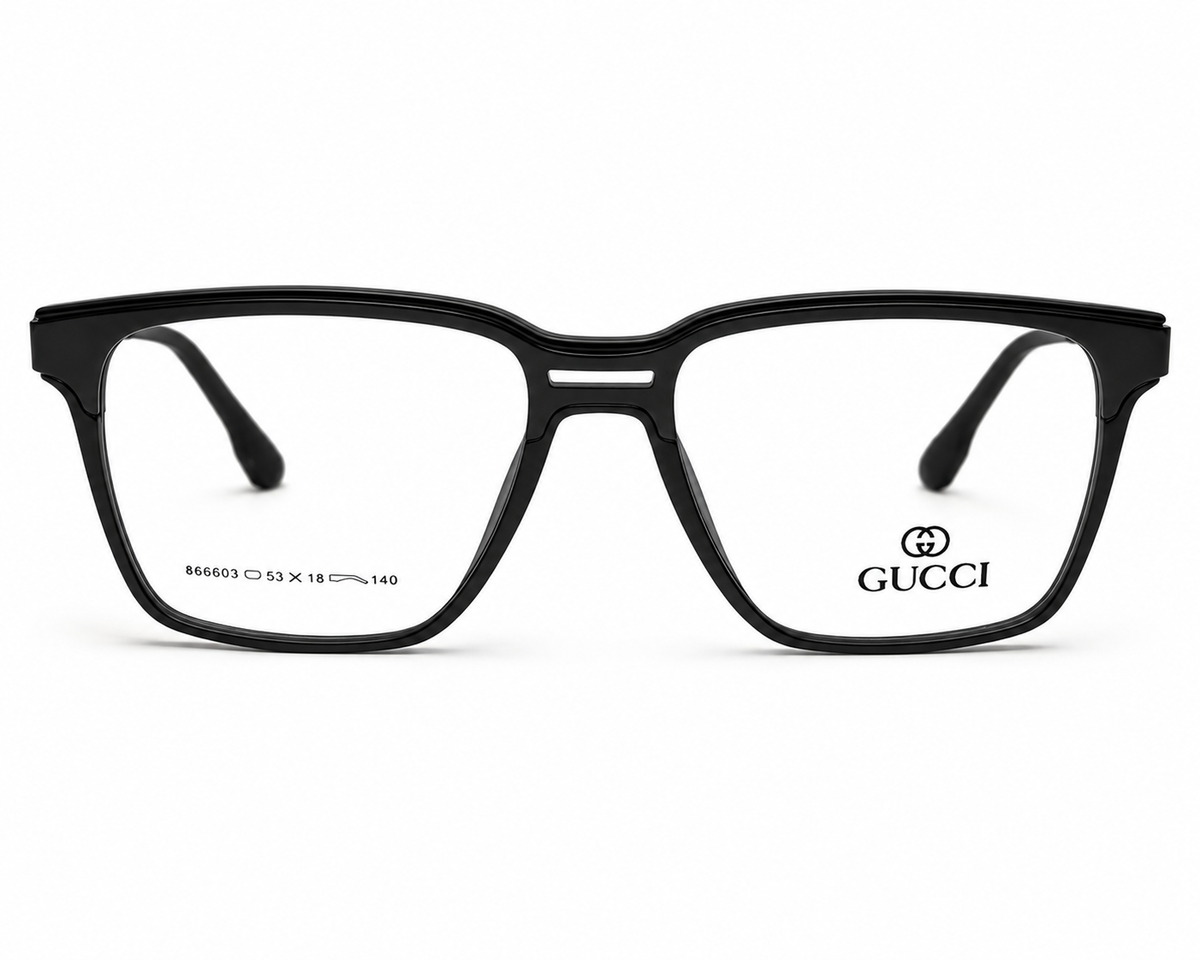 Gucci Square Eyeglasses Glossy Black 866603 - Front View White Background