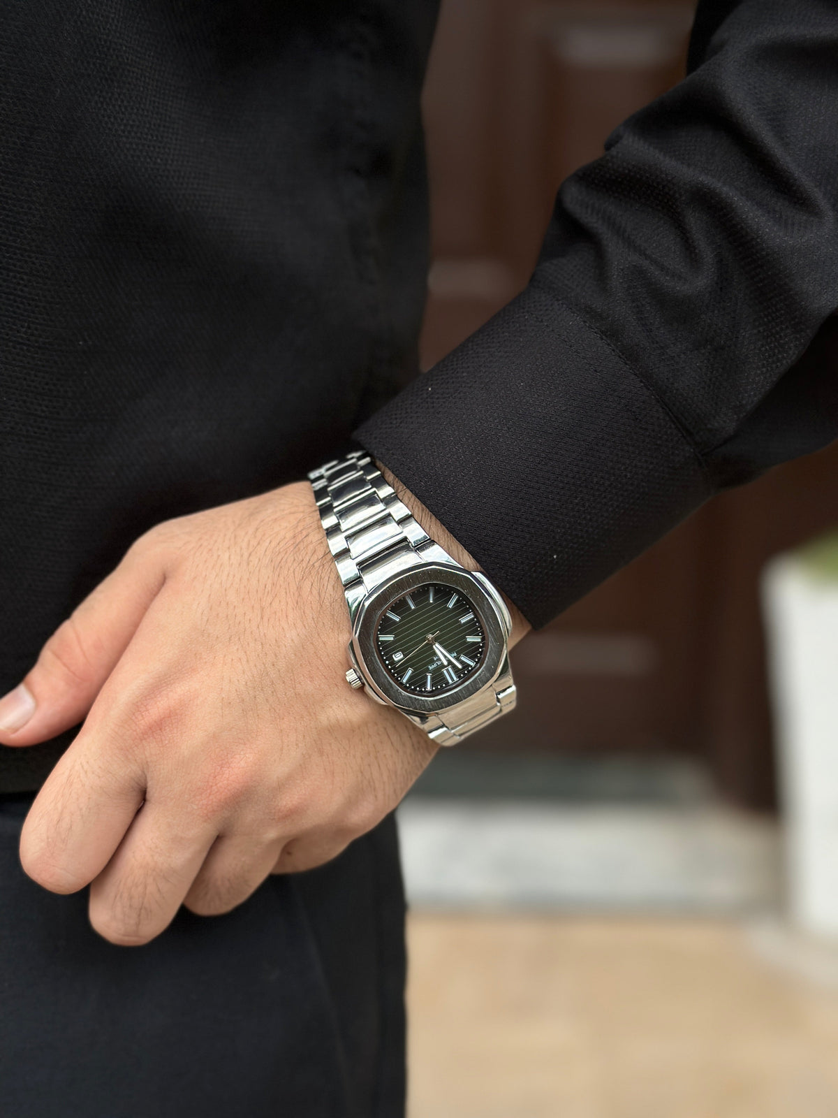 Patek Philippe Nautilus Black Dial Steel Watch