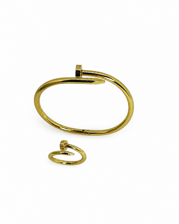 Gold nail bangle and ring jewellery set