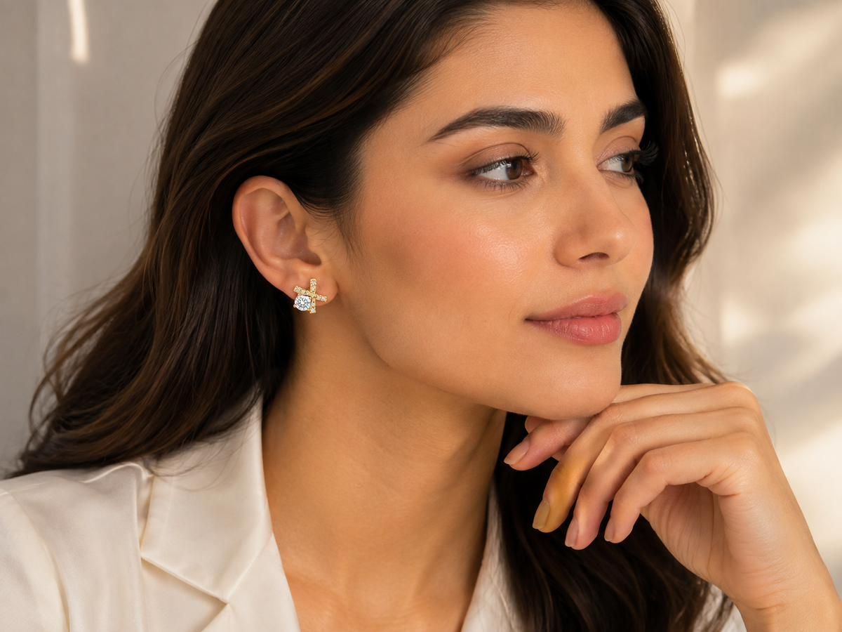 Gold Crystal Star Stud Women's Earrings