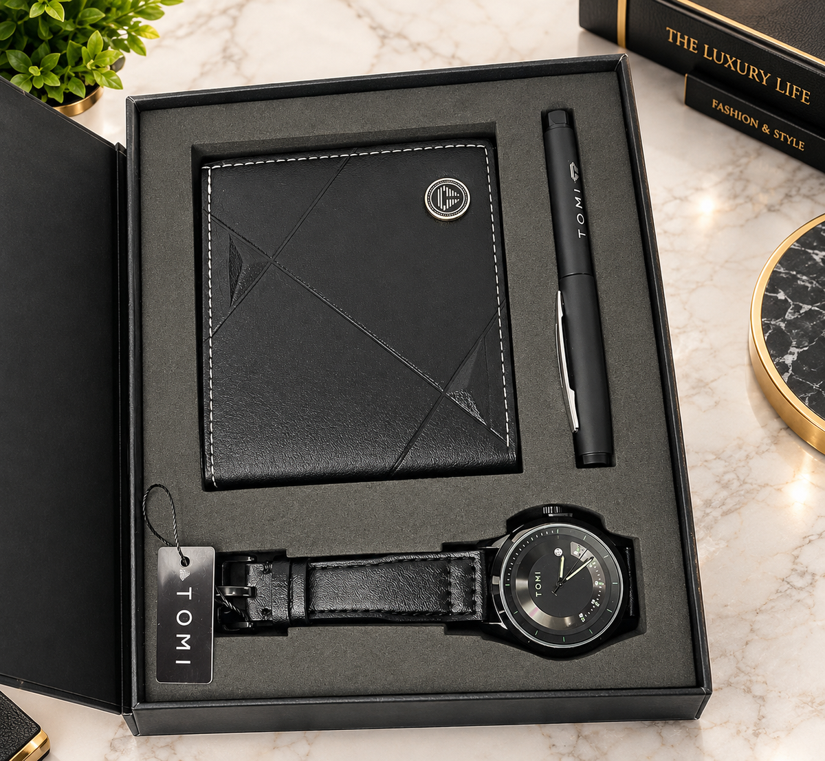 Premium Black Watch Wallet Gift Set