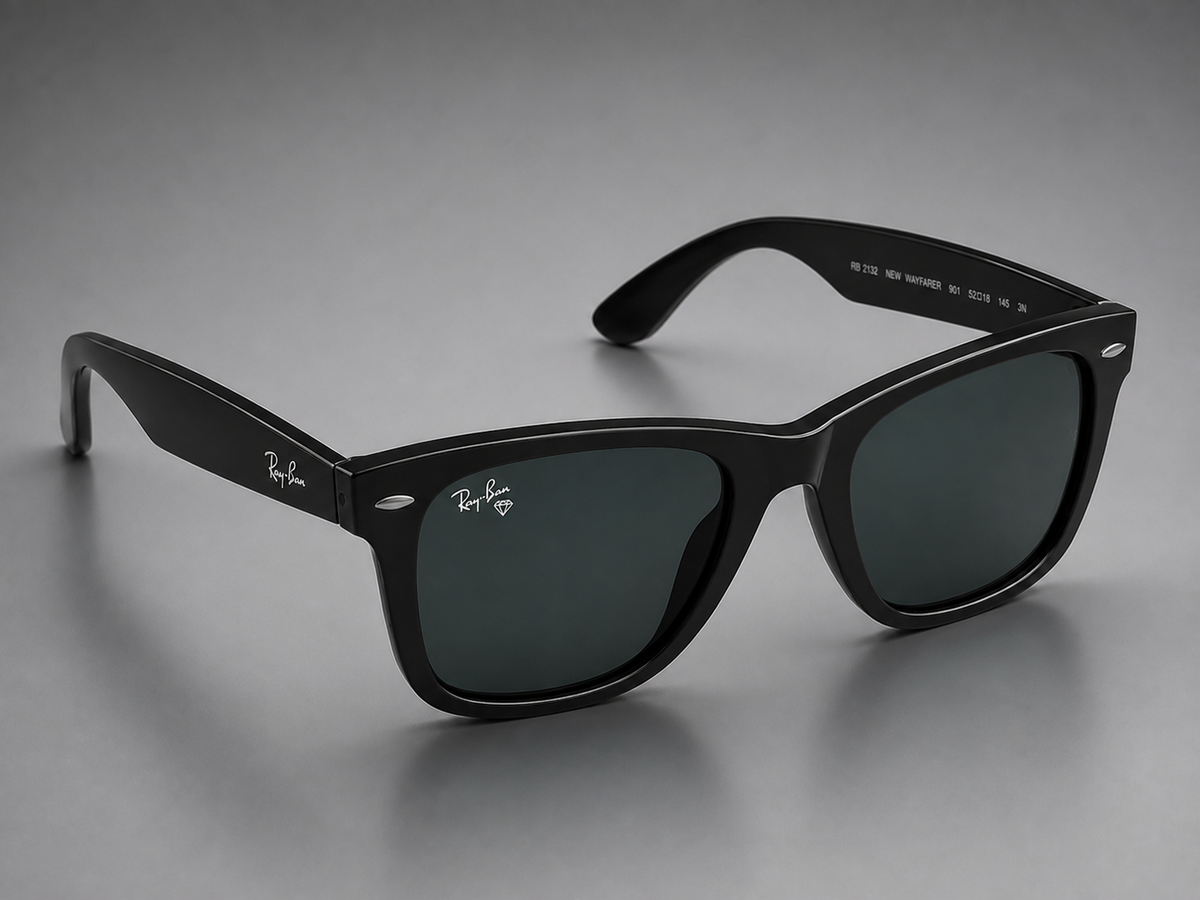 Ray-Ban New Wayfarer RB2132 – Floating Side View on Gradient Grey