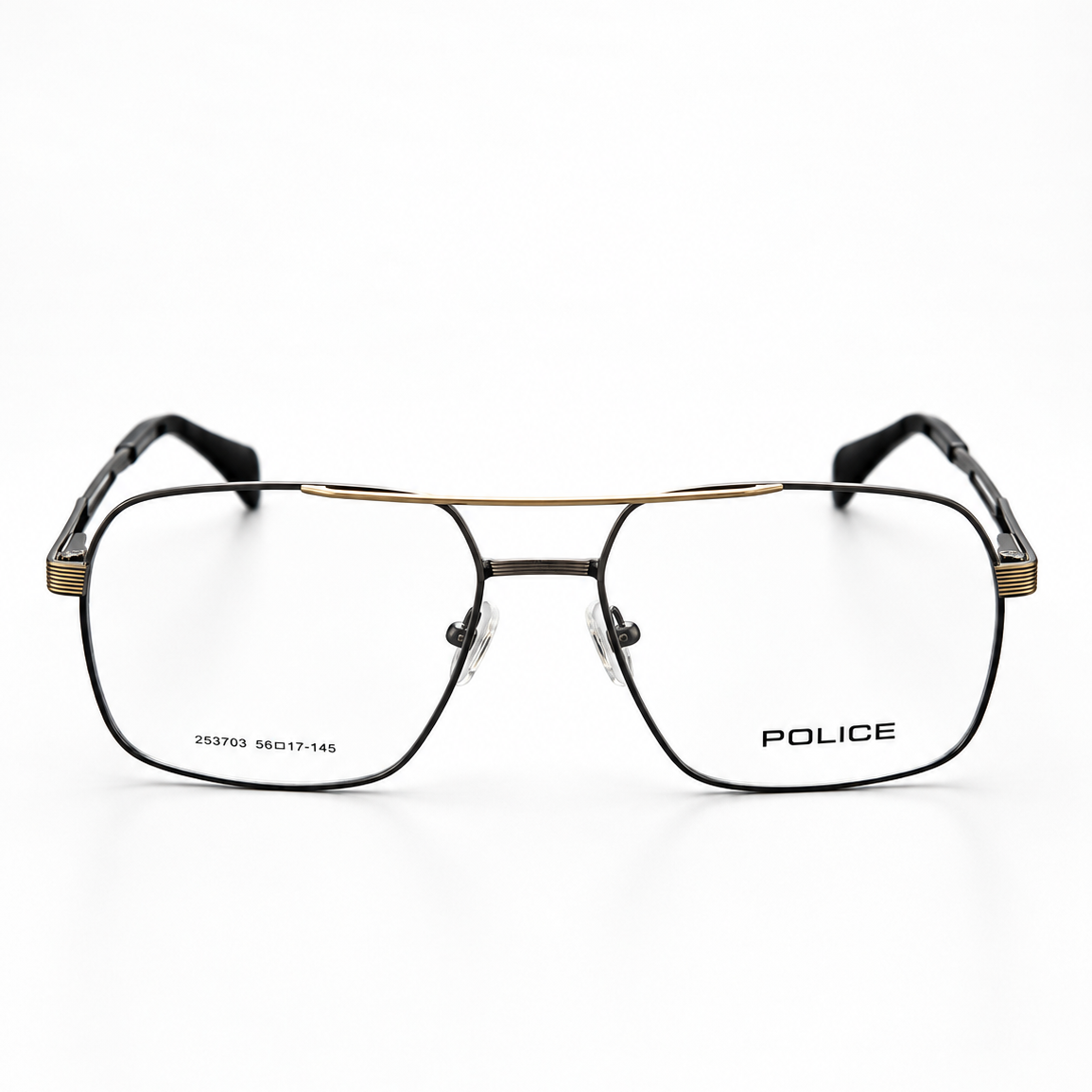 Police Aviator-Square Eyeglasses Black Gold - 253703 Premium