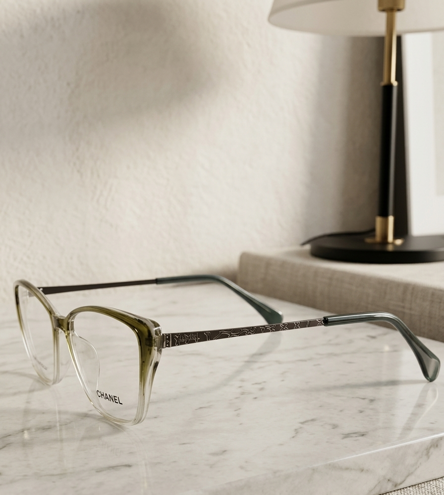 Chanel Cat-Eye Optical Frames – Olive Green Gradient