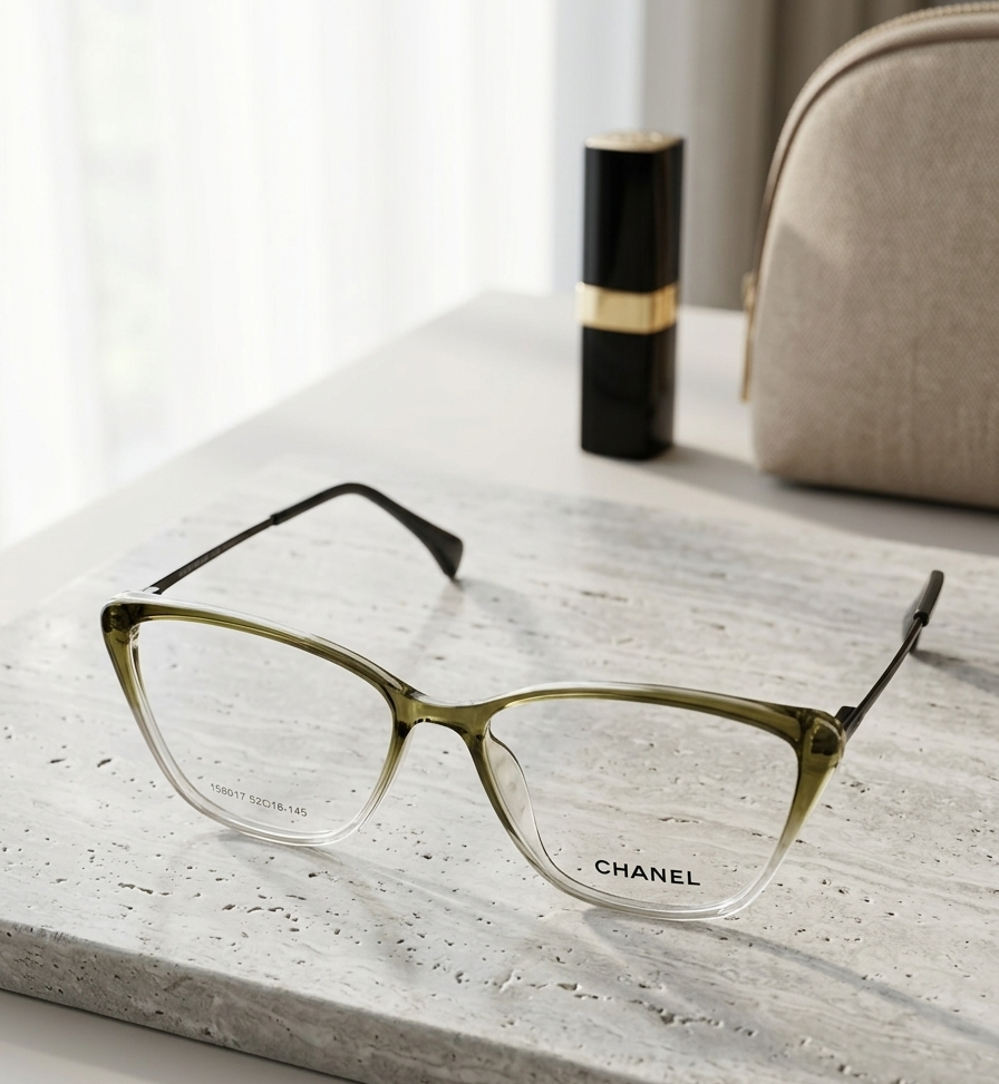 Conduction Gradient Chanel Cat-Eye Optical Frames – Olive Green Gradient | GENALLS