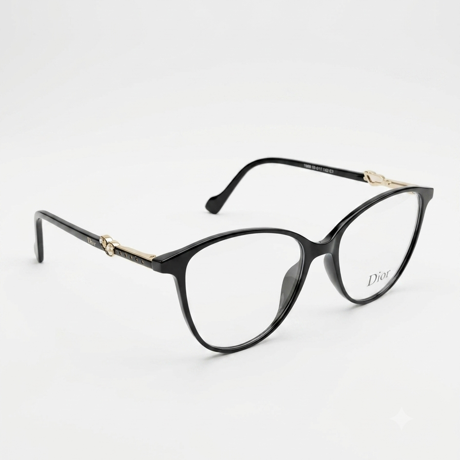 Dior Cat-Eye Eyeglasses Black Gold - Side Angle
