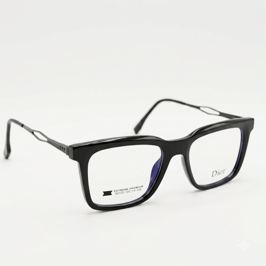 Dior Square Eyeglasses Black Silver - Side Angle View