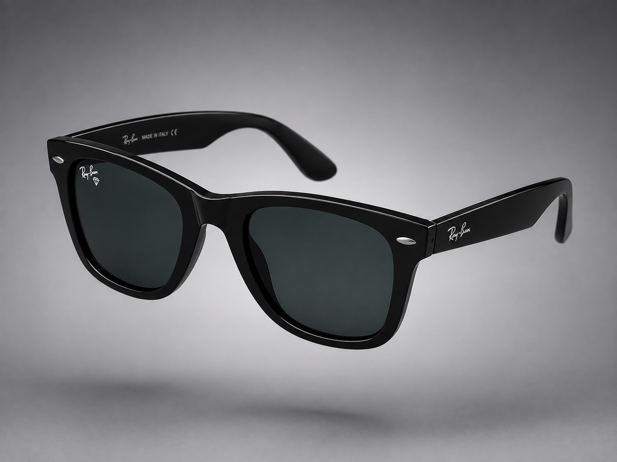 Ray-Ban New Wayfarer RB2132 – Angled Side View on Grey