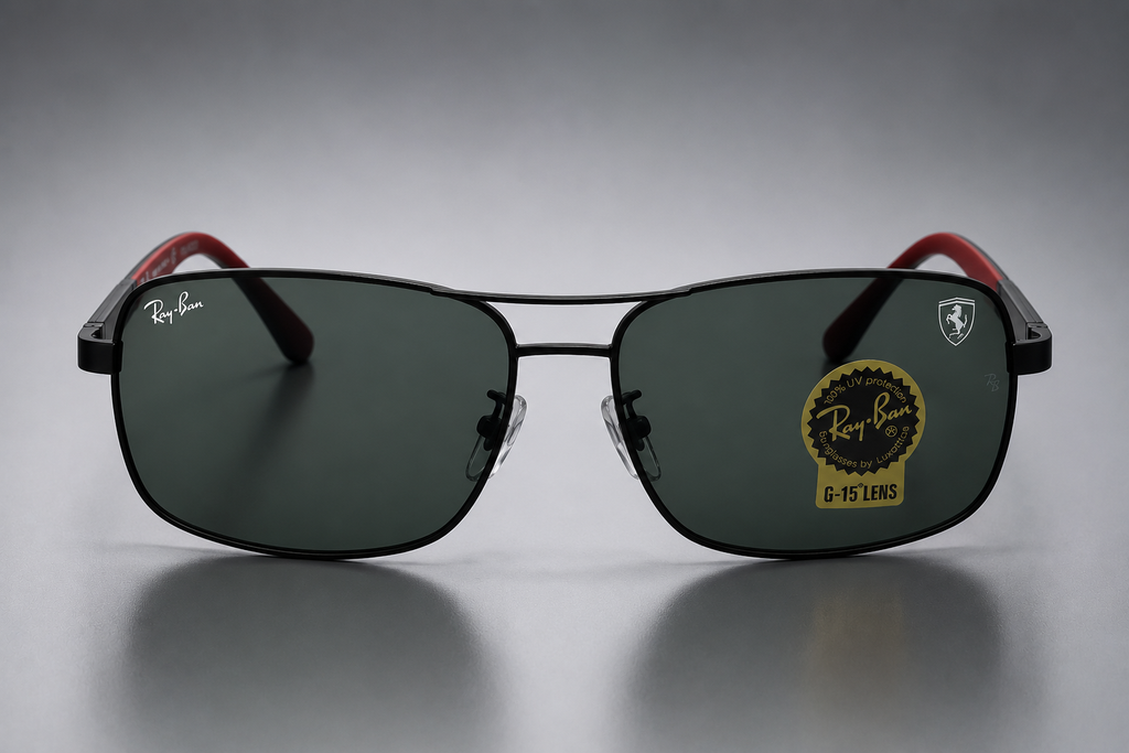 Ray-Ban x Ferrari RB8313M - Front View G-15 Dark Green Polarized Lenses Matte Black