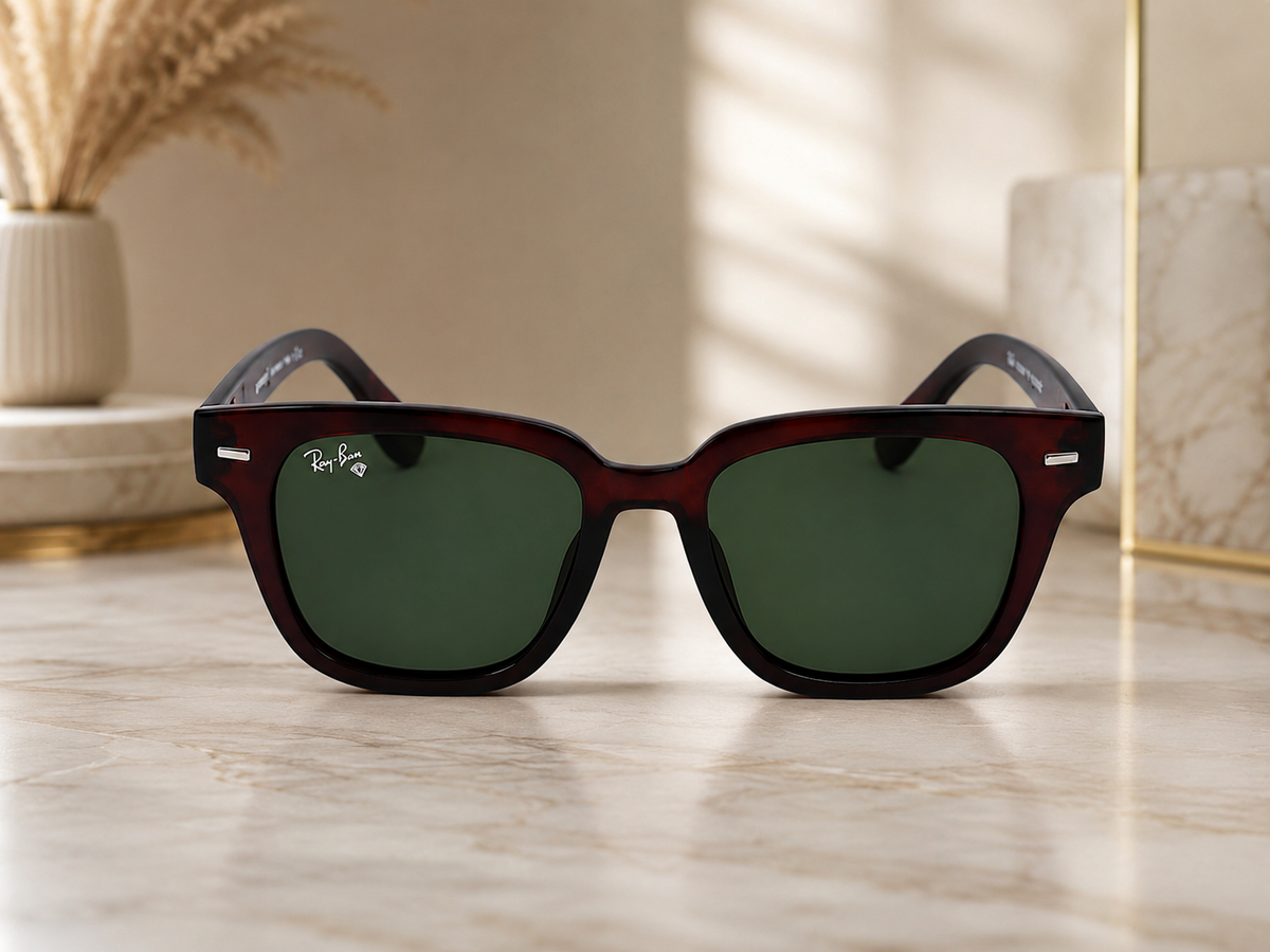 Ray-Ban RB2186 State Street Havana Tortoise G-15 - Lifestyle Front View Marble Surface Warm Light