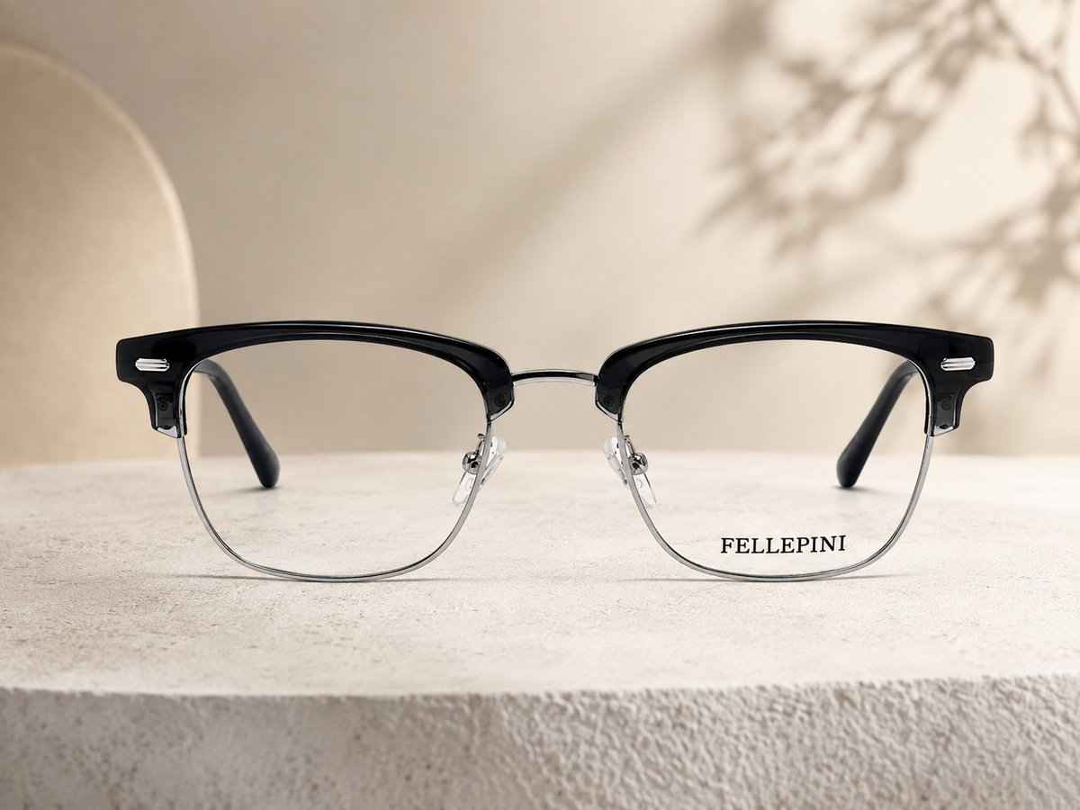 Fellepini Browline Eyeglasses – Front View on Stone Surface