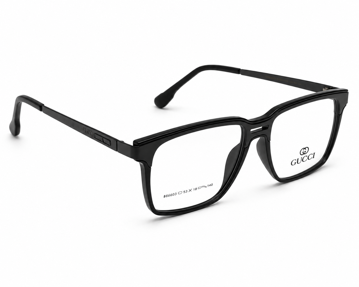 Gucci Square Eyeglasses Glossy Black 866603 - Opposite Angle White Background