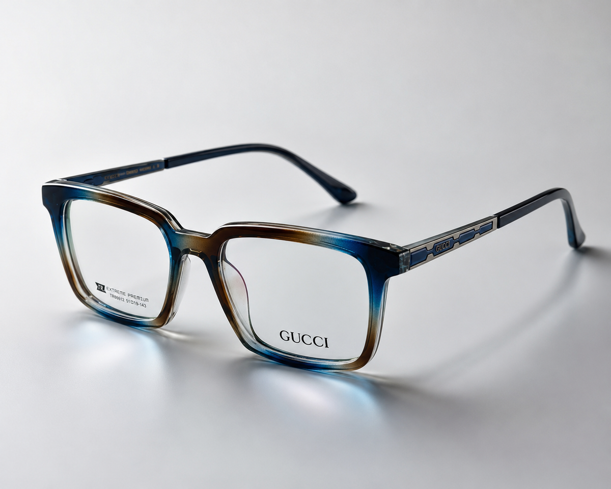 Gucci Square Eyeglasses Blue Brown Gradient - Studio Side View