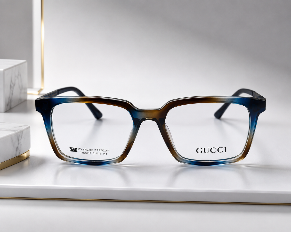 Gucci Square Eyeglasses Blue Brown Gradient - Front View White