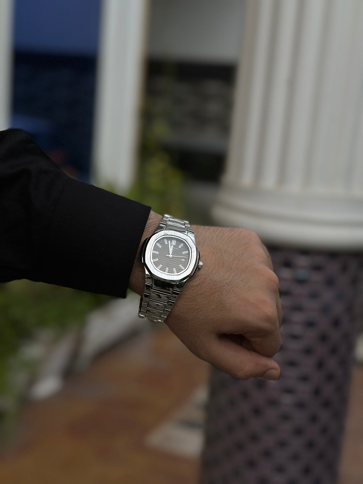 Patek Philippe Nautilus Black Dial Steel Watch