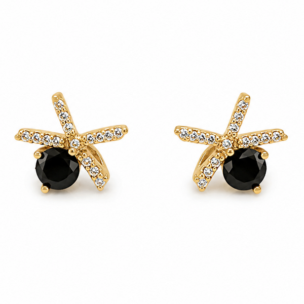 Champagne brown crystal X-cross stud earrings gold tone