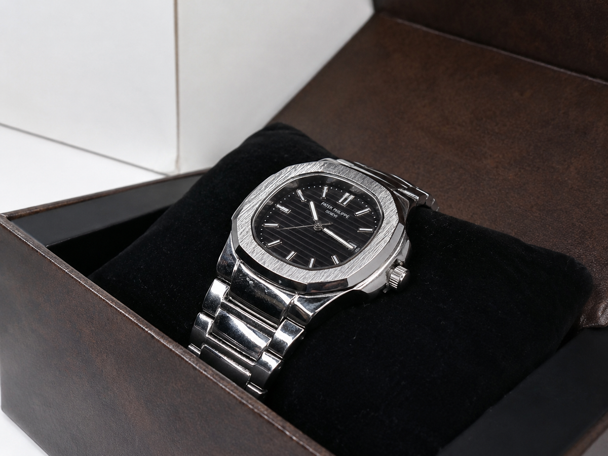 Patek Philippe Nautilus Black Dial Steel Watch