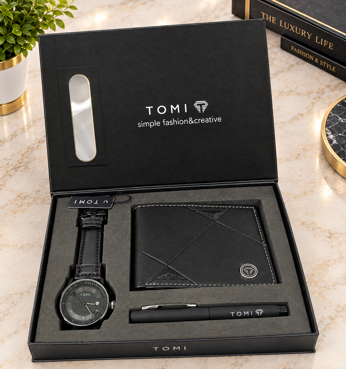 Premium Black Watch Wallet Gift Set