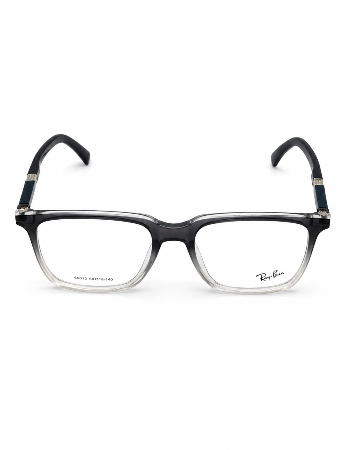 Ray-Ban 65012 Black Clear Gradient - Front View White Background Teal Temple Tips