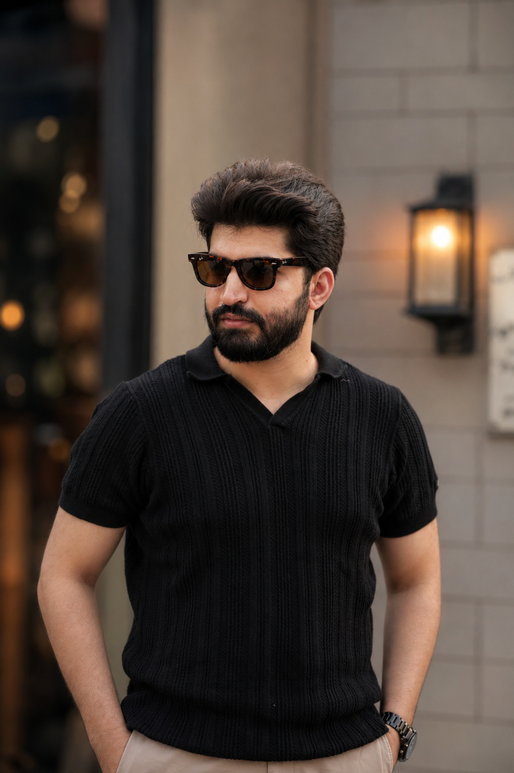 Ray-Ban Original Wayfarer RB2140 Tortoise – 3/4 Editorial Shot on Beige