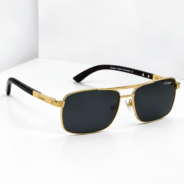 Cartier Santos de Cartier Sunglasses – Gold & Black | Dark Lens
